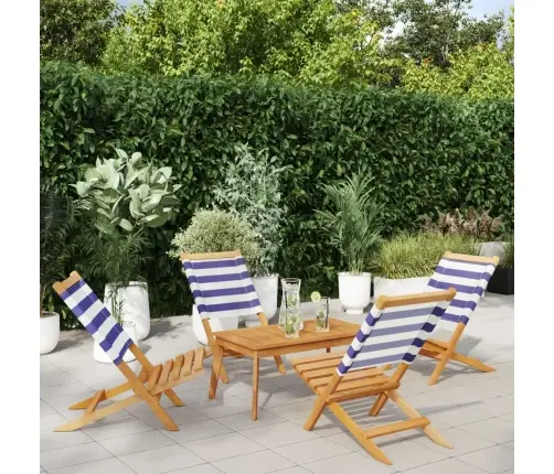 Salokāmi Dārza Krēsli, 4 Gab., Zili Balts, Audums Un Masīvkoks Vidaxl