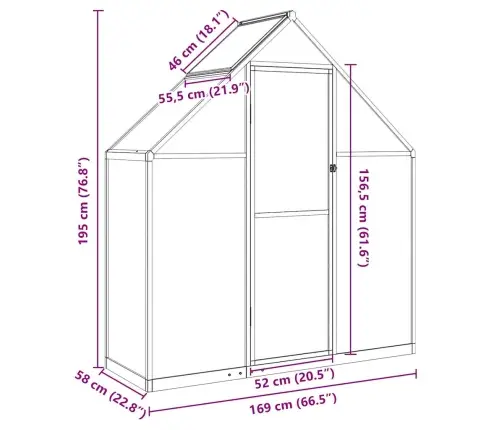 Siltumnīca Ar Pamatni, Zaļš, 169X58X195 Cm, Alumīnijs Vidaxl