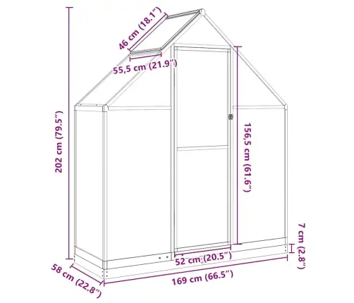 Kasvuhoone Alusraamiga, Antratsiit, 169X58X202 cm Alumiinium