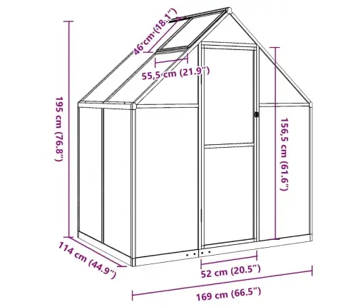 Kasvuhoone Alusraamiga, Hõbedane, 169X114X195 cm Alumiinium