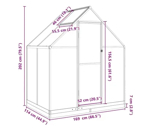 Siltumnīca Ar Pamatni, Sudraba, 169X114X202 Cm, Alumīnijs Vidaxl