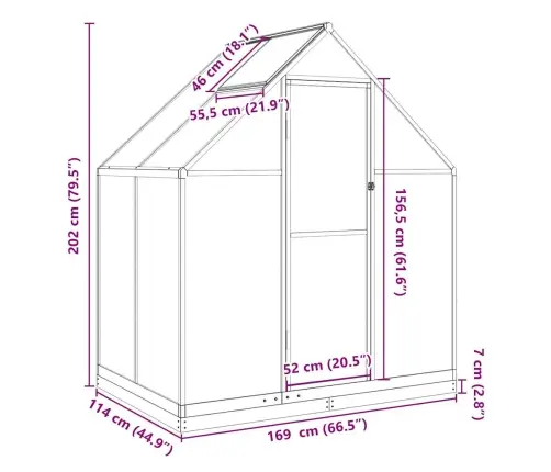 Šiltnamis Su Pagrindo Rėmu, Antracito, 169X114X202cm Aliuminis