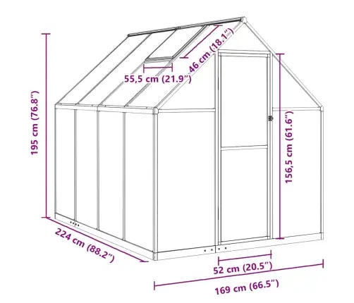 Siltumnīca Ar Pamatnes Rāmi, Sudraba, 224X169X195 Cm, Alumīnijs Vidaxl