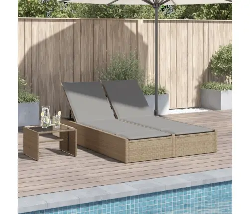 Divvietīgs Sauļošanās Krēsls Ar Matračiem, Bēša Pe Rotangpalma Vidaxl Divvietīgs Sauļošanās Krēsls Ar Matračiem, Bēša Pe Rotangpalma Vidaxl