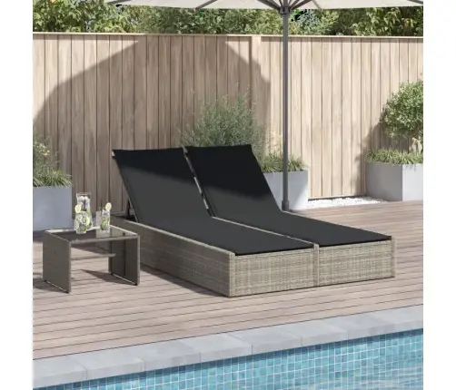 Divvietīgs Sauļošanās Krēsls Ar Matračiem, Gaiši Pelēka Pe Vidaxl