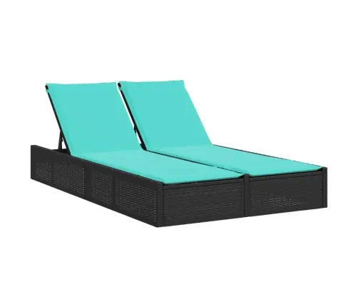 Divvietīgs Sauļošanās Krēsls Ar Spilveniem, Melns Polietilēna Rotangpalmas Pinums Vidaxl