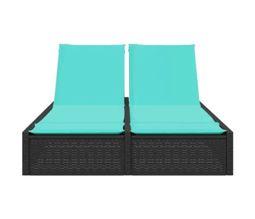 Divvietīgs Sauļošanās Krēsls Ar Spilveniem, Melns Polietilēna Rotangpalmas Pinums Vidaxl