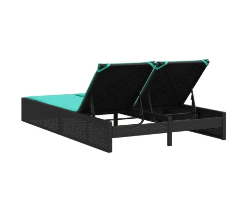 Divvietīgs Sauļošanās Krēsls Ar Spilveniem, Melns Polietilēna Rotangpalmas Pinums Vidaxl