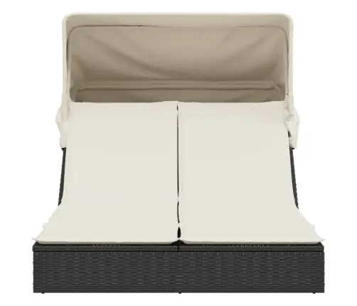 Divvietīgs Sauļošanās Krēsls Ar Jumtiņu, Melna Pe Rotangpalma Vidaxl