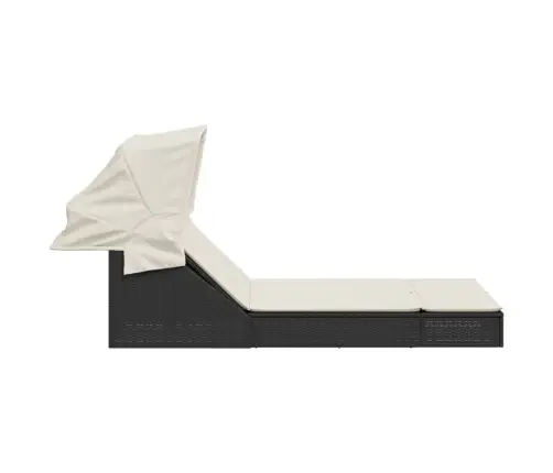 Divvietīgs Sauļošanās Krēsls Ar Jumtiņu, Melna Pe Rotangpalma Vidaxl