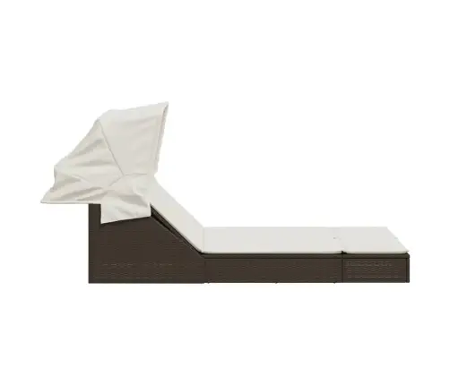 Kahekohaline Päevitustool Varikatuse Ja Istmepatjadega, Pruun