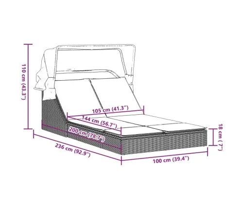 Kahekohaline Päevitustool Varikatuse Ja Istmepatjadega, Pruun
