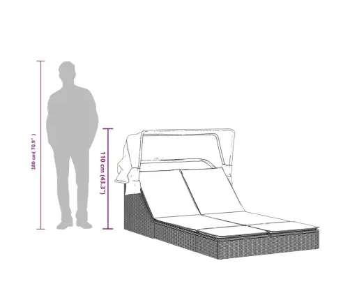 Kahekohaline Päevitustool Varikatuse Ja Istmepatjadega, Pruun