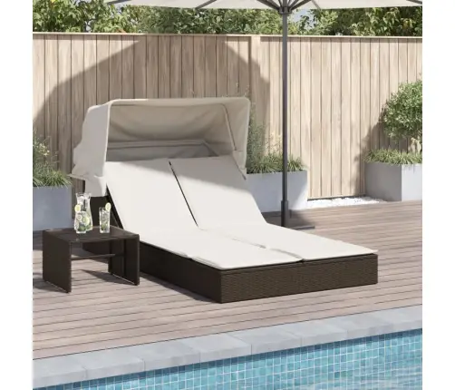 Kahekohaline Päevitustool Varikatuse Ja Istmepatjadega, Pruun