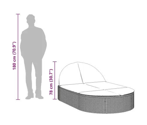 Divvietīgs Sauļošanās Krēsls Ar Matračiem Pelēka Pe Rotangpalma Vidaxl