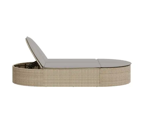 Kahekohaline Päevitustool Istmepatjadega, Beež, Polürotang