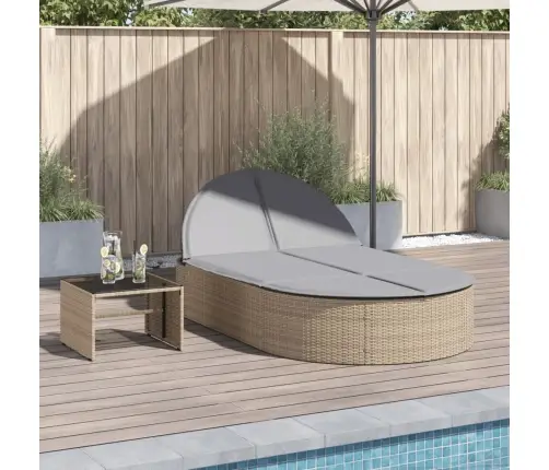 Kahekohaline Päevitustool Istmepatjadega, Beež, Polürotang