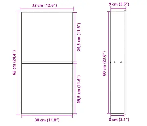 Nišinė Dušo Lentyna, Matinės Juodos Spalvos, 32X62X9cm Plienas