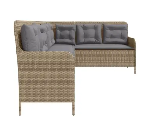 Dārza Dīvāns Ar Spilveniem, L-Forma, Bēša Pe Rotangpalma Vidaxl