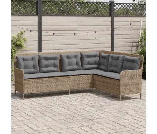 Dārza Dīvāns Ar Spilveniem, L-Forma, Bēša Pe Rotangpalma Vidaxl