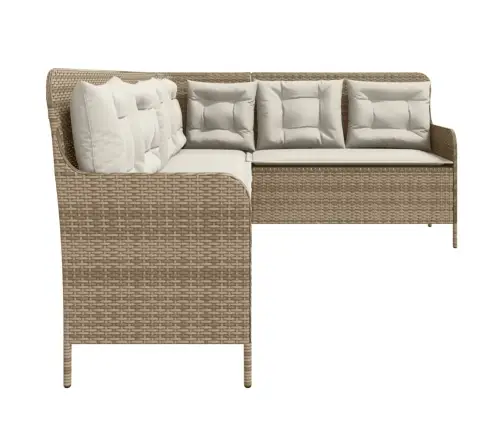 Sodo Sofa Su Pagalvėlėmis, Smėlio, Poliratanas, L Formos