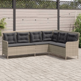 Sodo Sofa Su Pagalvėlėmis, Pilka, Poliratanas, L Formos