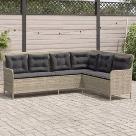 Sodo Sofa Su Pagalvėlėmis, Pilka, Poliratanas, L Formos