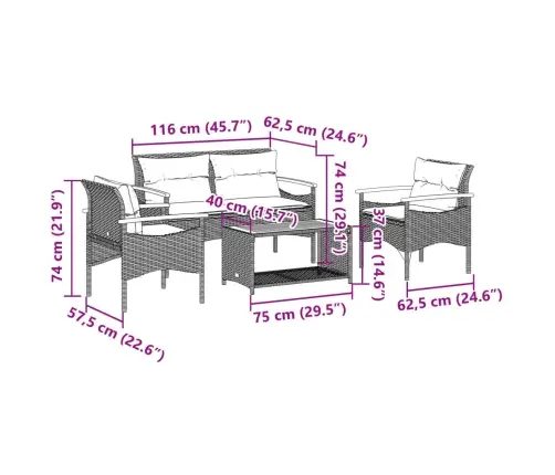 4-Daļīgs Dārza Dīvāna Komplekts Ar Matračiem, Pe Rotangpalma Vidaxl