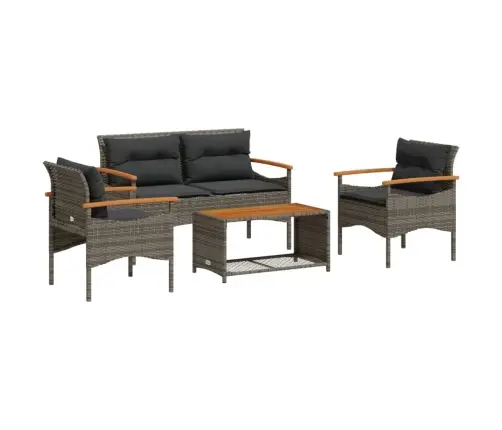 4-Daļīgs Dārza Dīvāna Komplekts Ar Matračiem, Pelēks Pe Pinums Vidaxl