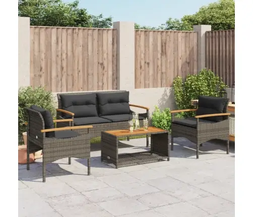 4-Daļīgs Dārza Dīvāna Komplekts Ar Matračiem, Pelēks Pe Pinums Vidaxl