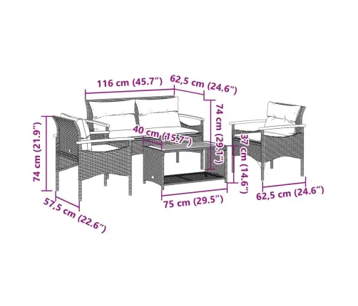 4-Daļīgs Dārza Dīvāna Komplekts Ar Matračiem, Pelēks Pe Pinums Vidaxl