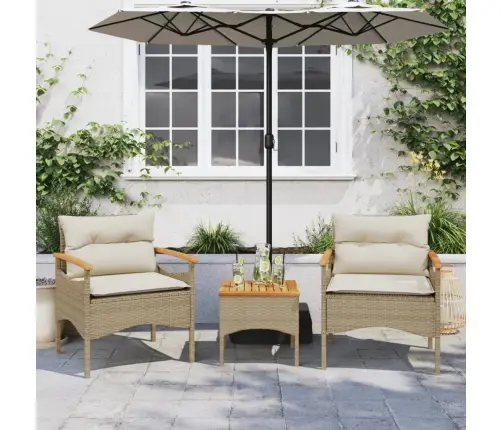 Sofos Komplektas Su Pagalvėlėmis, 3 Dalių, Smėlio, Poliratanas