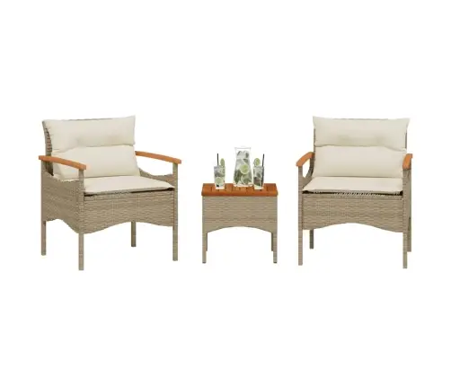 Sofos Komplektas Su Pagalvėlėmis, 3 Dalių, Smėlio, Poliratanas