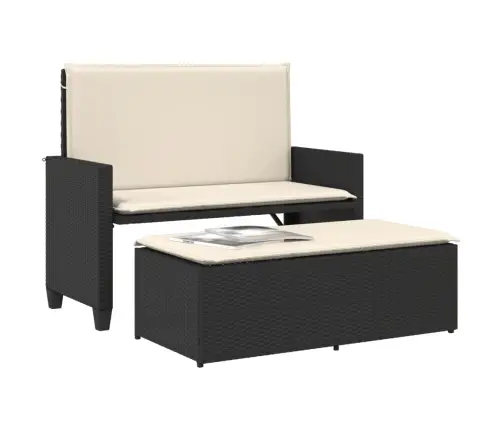 Dārza Sols Ar Matračiem Un Kājsoliņu, Melna Pe Rotangpalma Vidaxl