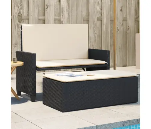 Dārza Sols Ar Matračiem Un Kājsoliņu, Melna Pe Rotangpalma Vidaxl