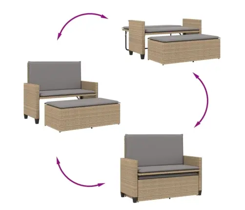 Dārza Sols Ar Matračiem Un Kājsoliņu, Bēša Pe Rotangpalma Vidaxl