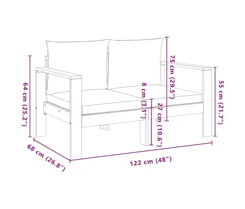 Trīsdaļīgs Dārza Dīvānu Komplekts, Spilveni, Akācijas Masīvkoks Vidaxl