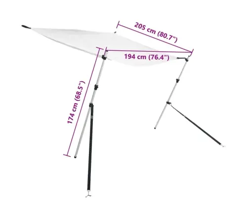 Laivas Nojume, T-Veida, Balta, 174X205X(115-194) Cm Vidaxl