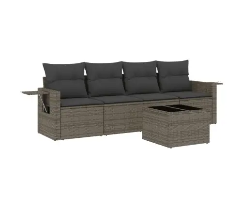 5-Daļīgs Dārza Dīvāna Komplekts Ar Matračiem, Pelēks Pe Pinums Vidaxl