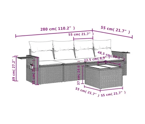 5-Daļīgs Dārza Dīvāna Komplekts Ar Matračiem, Pelēks Pe Pinums Vidaxl