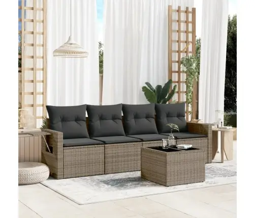 5-Daļīgs Dārza Dīvāna Komplekts Ar Matračiem, Pelēks Pe Pinums Vidaxl