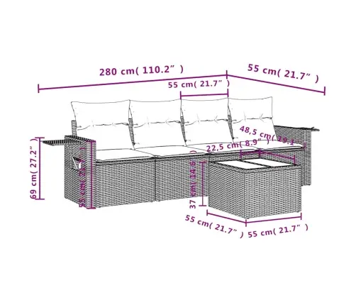 5-Osaline Aiamööblikomplekt Patjadega, Helehall, Polürotang