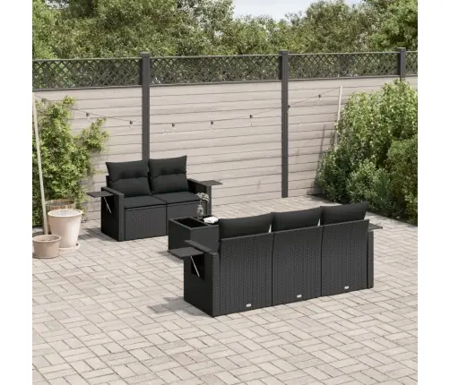 6-Daļīgs Dārza Dīvāna Komplekts, Matrači, Melna Pe Rotanpalma Vidaxl