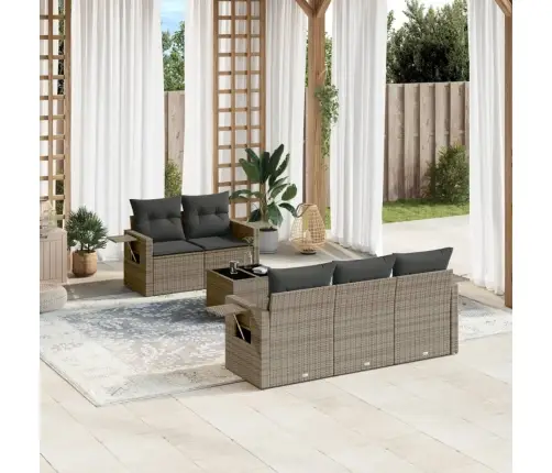 6-Daļīgs Dārza Dīvāna Komplekts Ar Matračiem, Pelēks Pe Pinums Vidaxl