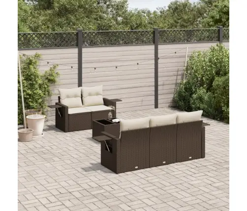 6-Daļīgs Dārza Dīvānu Komplekts, Matrači, Brūna Pe Rotangpalma Vidaxl