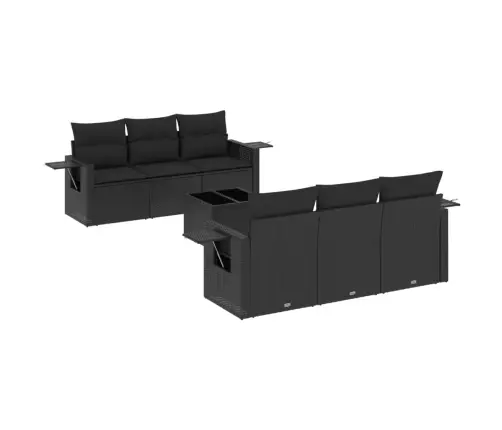 Sofos Komplektas Su Pagalvėlėmis, 7 Dalių, Juodas, Poliratanas