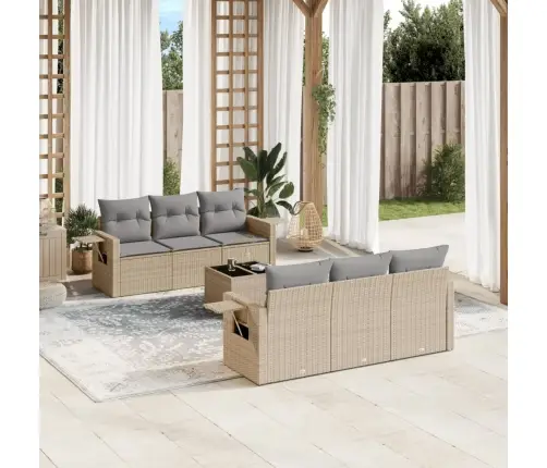 7-Daļīgs Dārza Dīvāna Komplekts, Matrači, Bēša Pe Rotangpalma Vidaxl