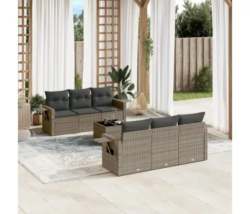 7-Daļīgs Dārza Dīvāna Komplekts, Matrači, Pelēka Pe Rotangpalma Vidaxl