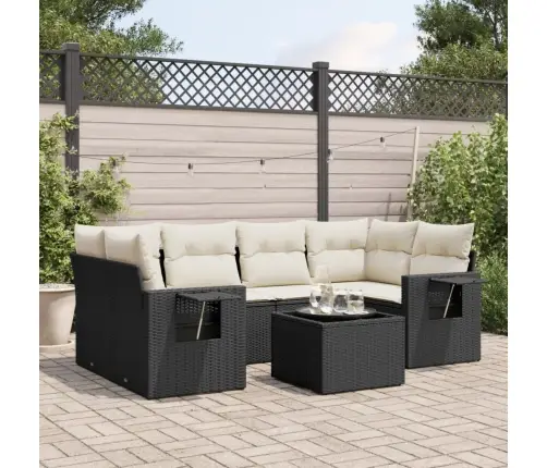 7-Daļīgs Dārza Dīvāna Komplekts Ar Matračiem, Melna Pe Vidaxl