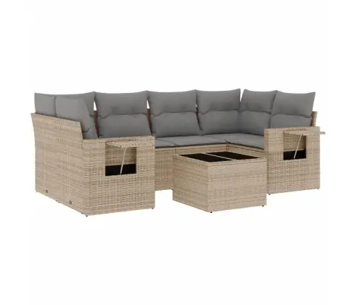 7-Daļīgs Dārza Dīvāna Komplekts, Matrači, Bēša Pe Rotangpalma Vidaxl